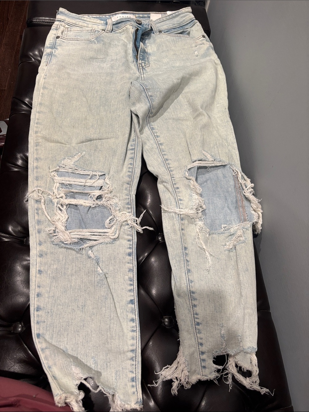 eunina Light Blue Ripped Boyfriend Jeans